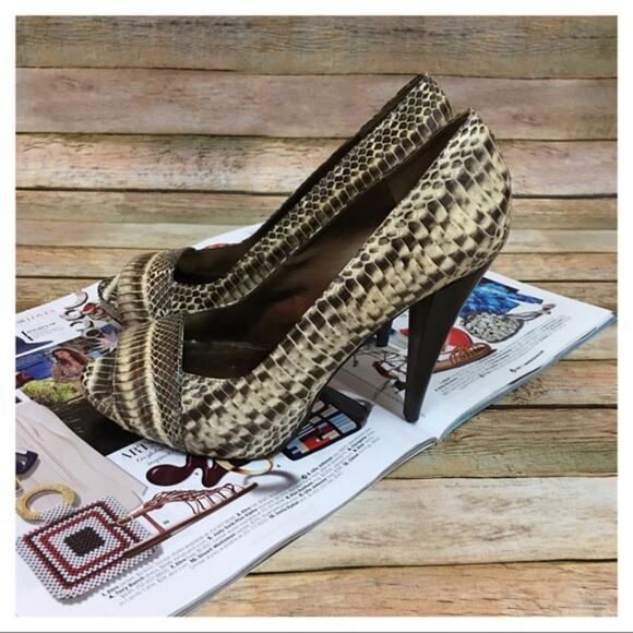 Aldo Snake Reptile Peep Toe Heels - Size 39 (8.5) - Picture 5 of 8